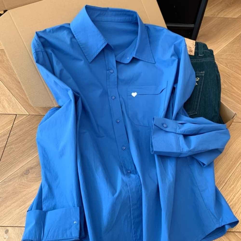 Bright Blue Heart Pocket Shirt